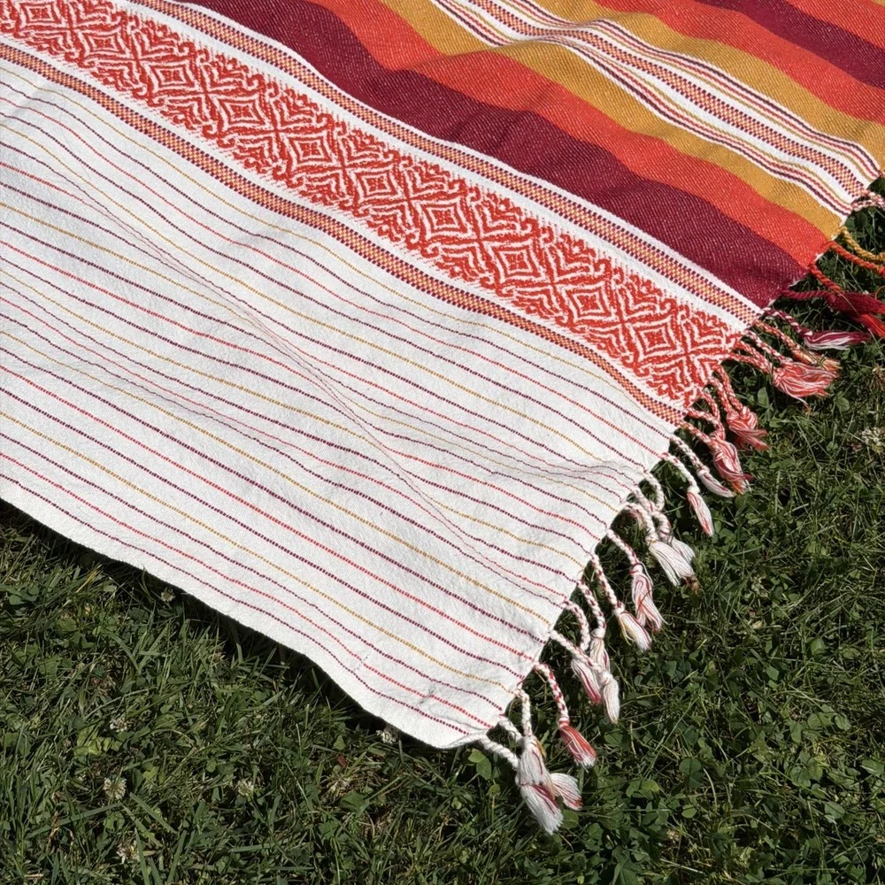 Vintage 100% Cotton Handwoven Colorful MCM Striped Blanket Rug Bangladesh 96x82